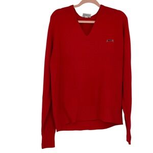 Vintage Slazenger Courtelle Red V Neck Sweater Women's 16 Embroidered Logo
